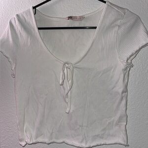 SO White Ribbed Short Sleeve Top